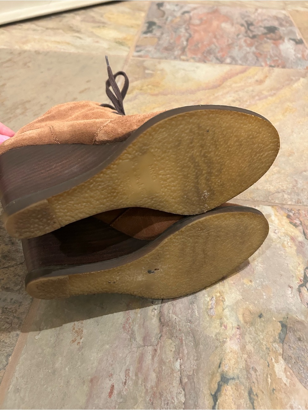 Mango Suede Lace-Up Wedge Booties — Tan, Size 9 - Picture 9 of 10